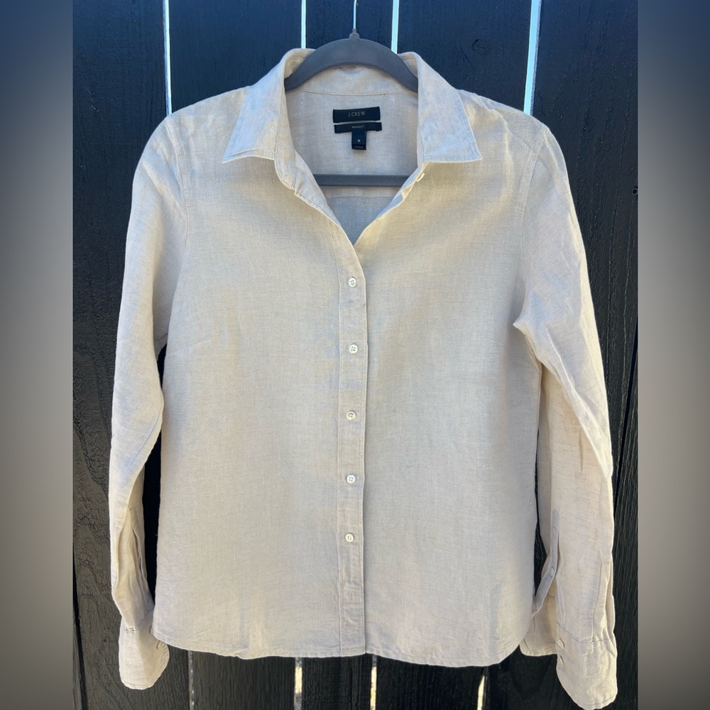 J. Crew Beige Linen Button-Up Shirt